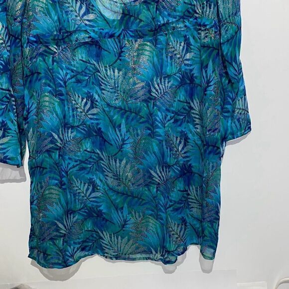 Club Z Collection Women's Blue Gold Tropical 3/4 Sleeve Swim Cover-Up Medium NWT - Picture 7 of 8